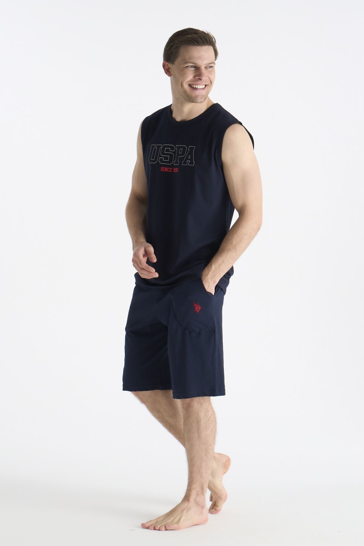 U.s Polo Assn. 19010 Erkek Sıfır Kollu Şortlu Pijama Takımı-Lacivert