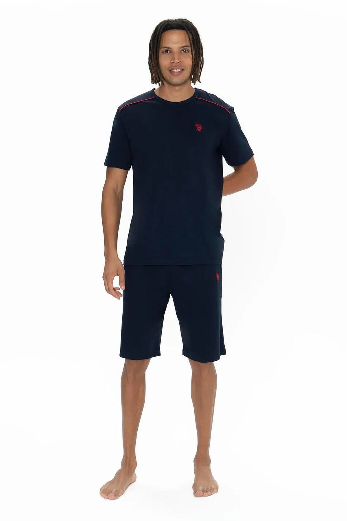 U.s Polo Assn. 18905 Erkek Kısa Kollu Bisiklet Yaka 3lü Pijama Takımı-Lacivert