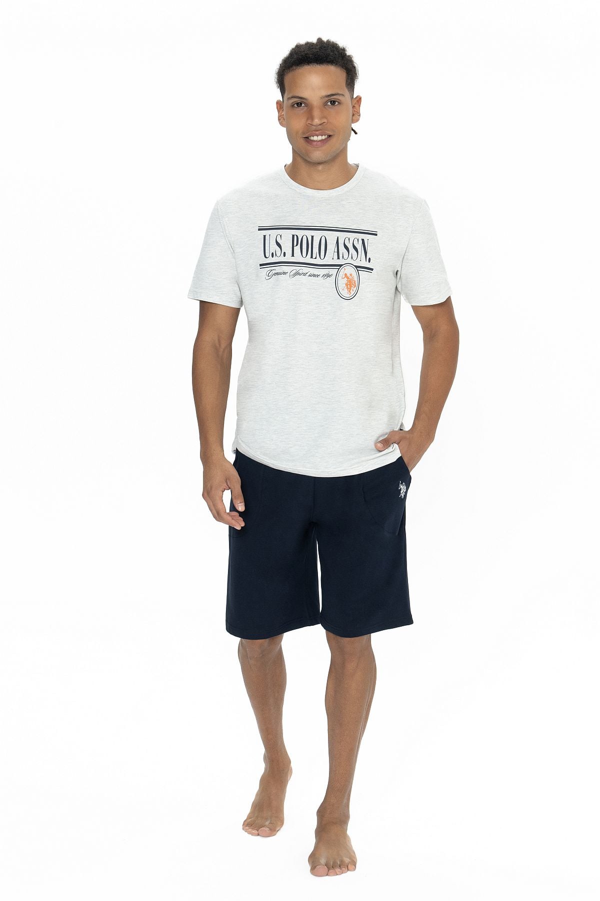 U.s Polo Assn. 18874 Erkek Kısa Kollu Bisiklet Yaka Şortlu Pijama Takımı-Karmelanj