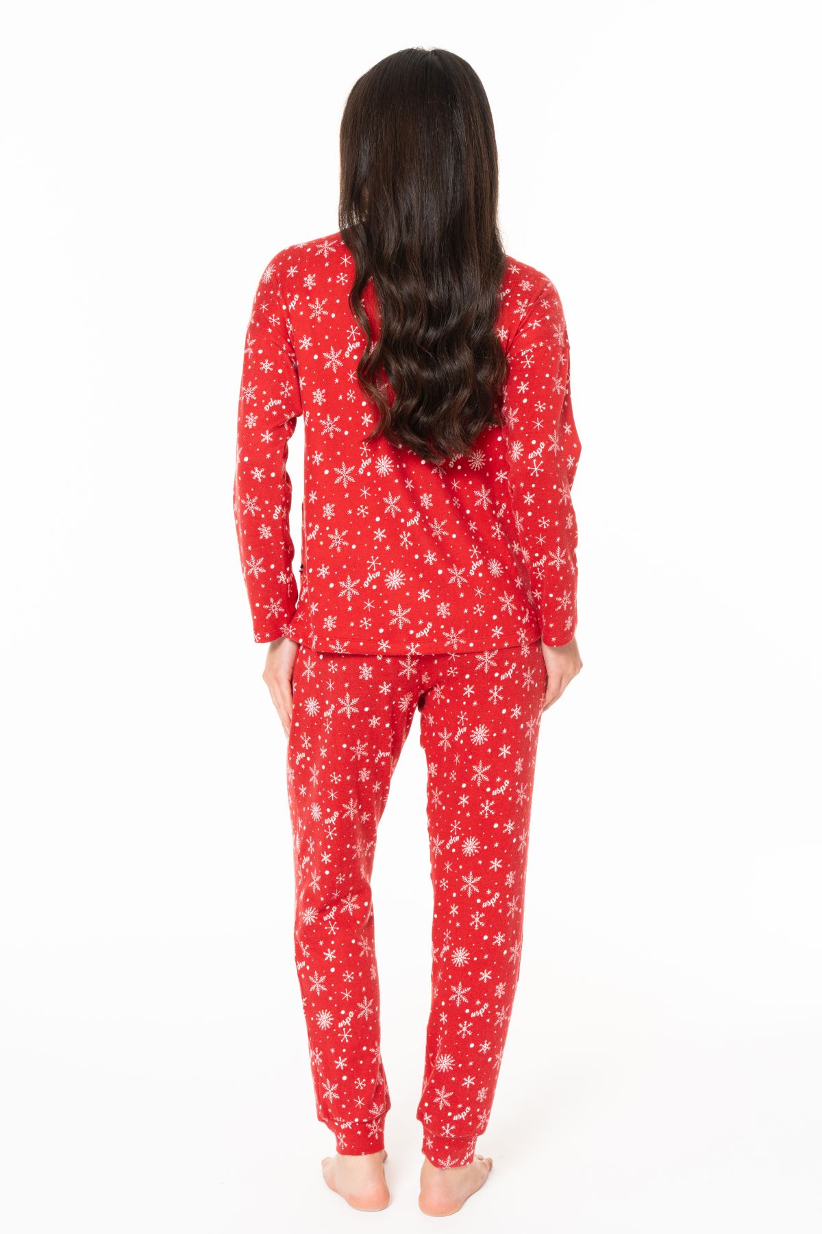 U.s Polo Assn. 20152 Kadın Uzun Kollu Bisiklet Yaka Pijama Takımı-Kırmızı