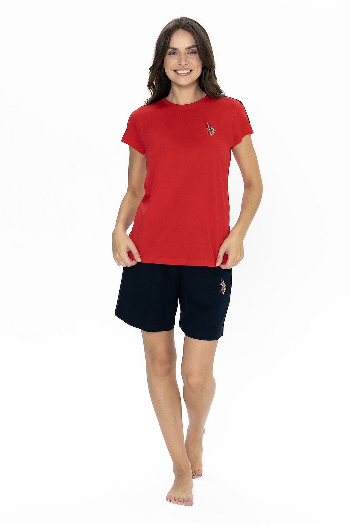 U.s Polo Assn. 20000 Kadın Kısa Kollu Bisiklet Yaka Şortlu Pijama Takımı-Kırmızı