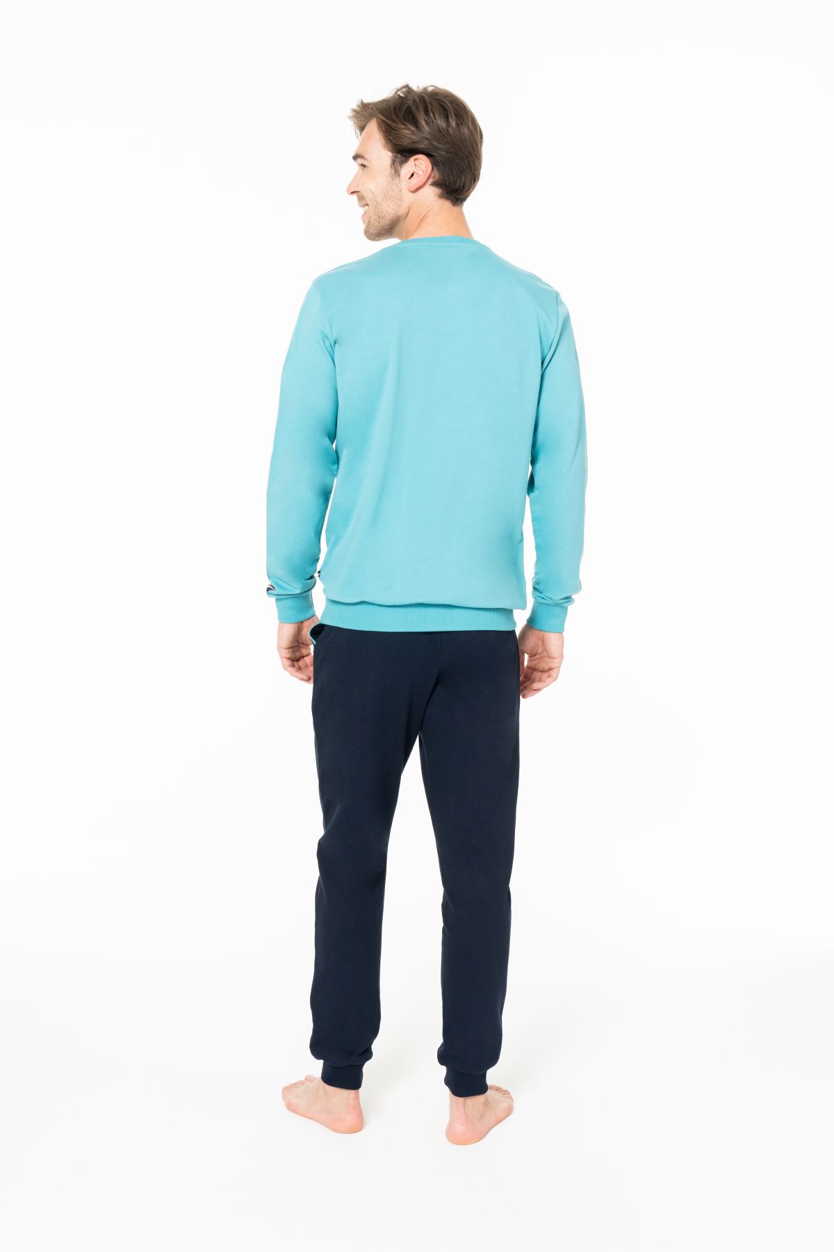 U.s Polo Assn. 18942 Erkek Uzun Kollu Bisiklet Yaka Paçası Bantlı Rahat Ev Giyim-Turkuaz