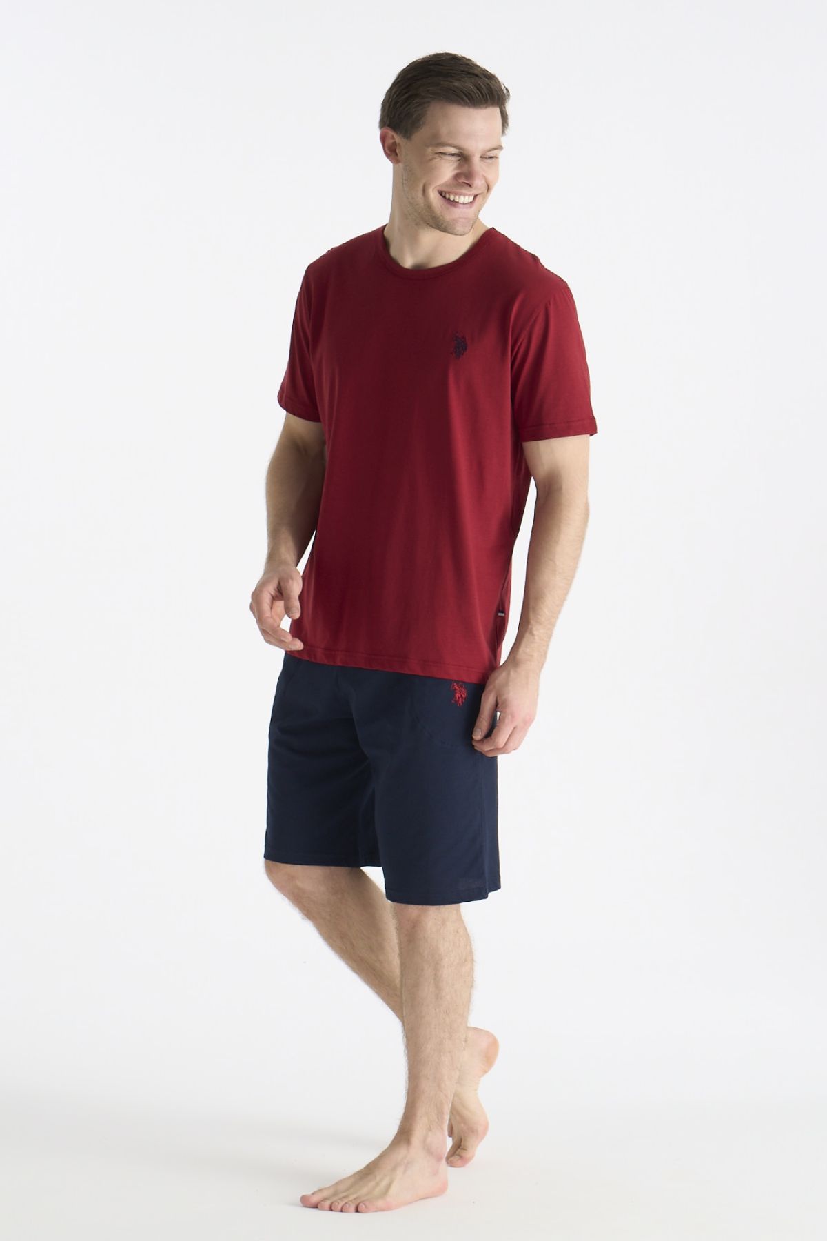 U.s Polo Assn. 19012 Erkek Kısa Kollu Şortlu Pijama Takımı-Bordo