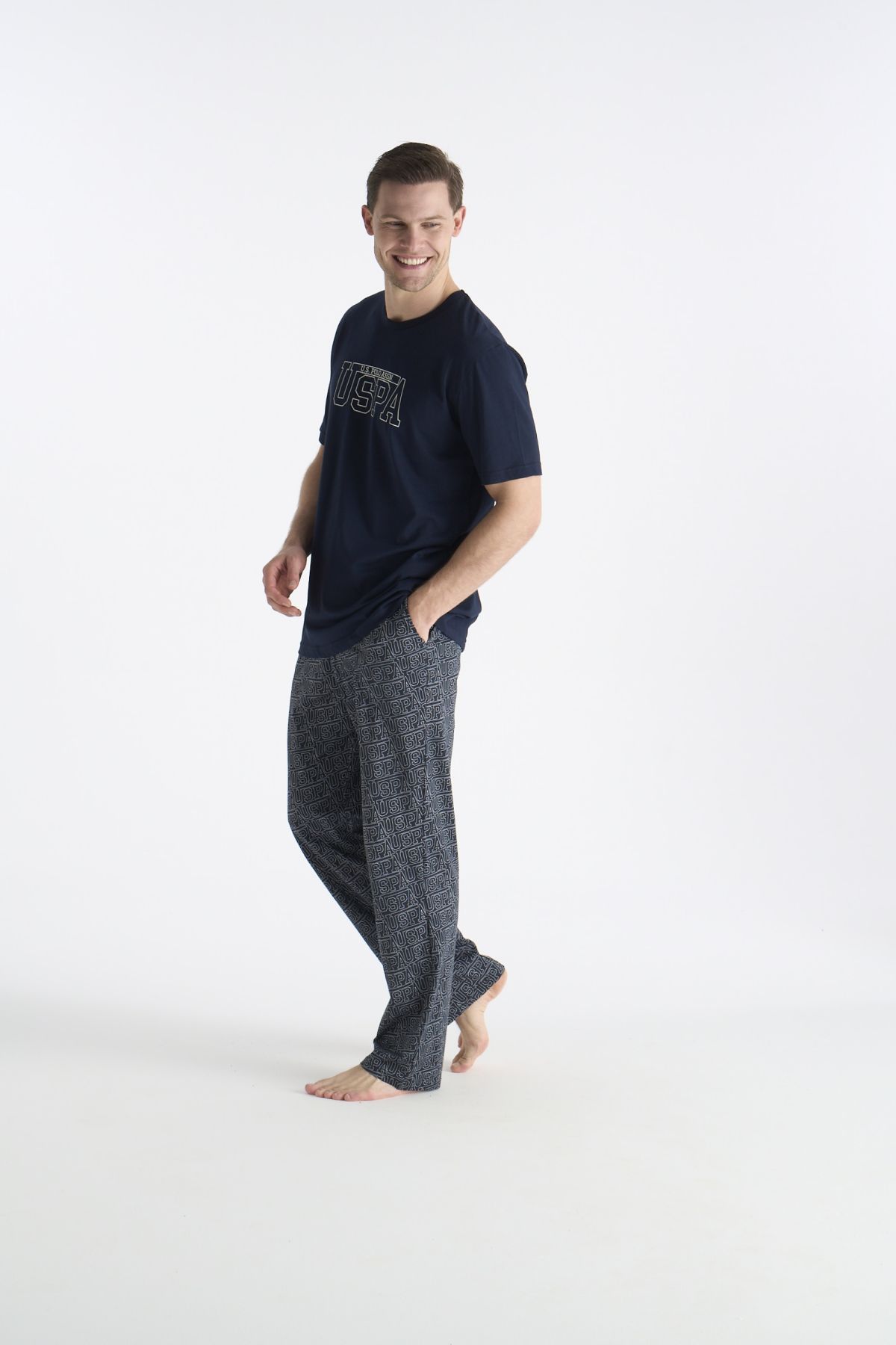 U.s Polo Assn. 19049 Erkek Bisiklet Yaka Kısa Kollu Pijama Takımı-Lacivert