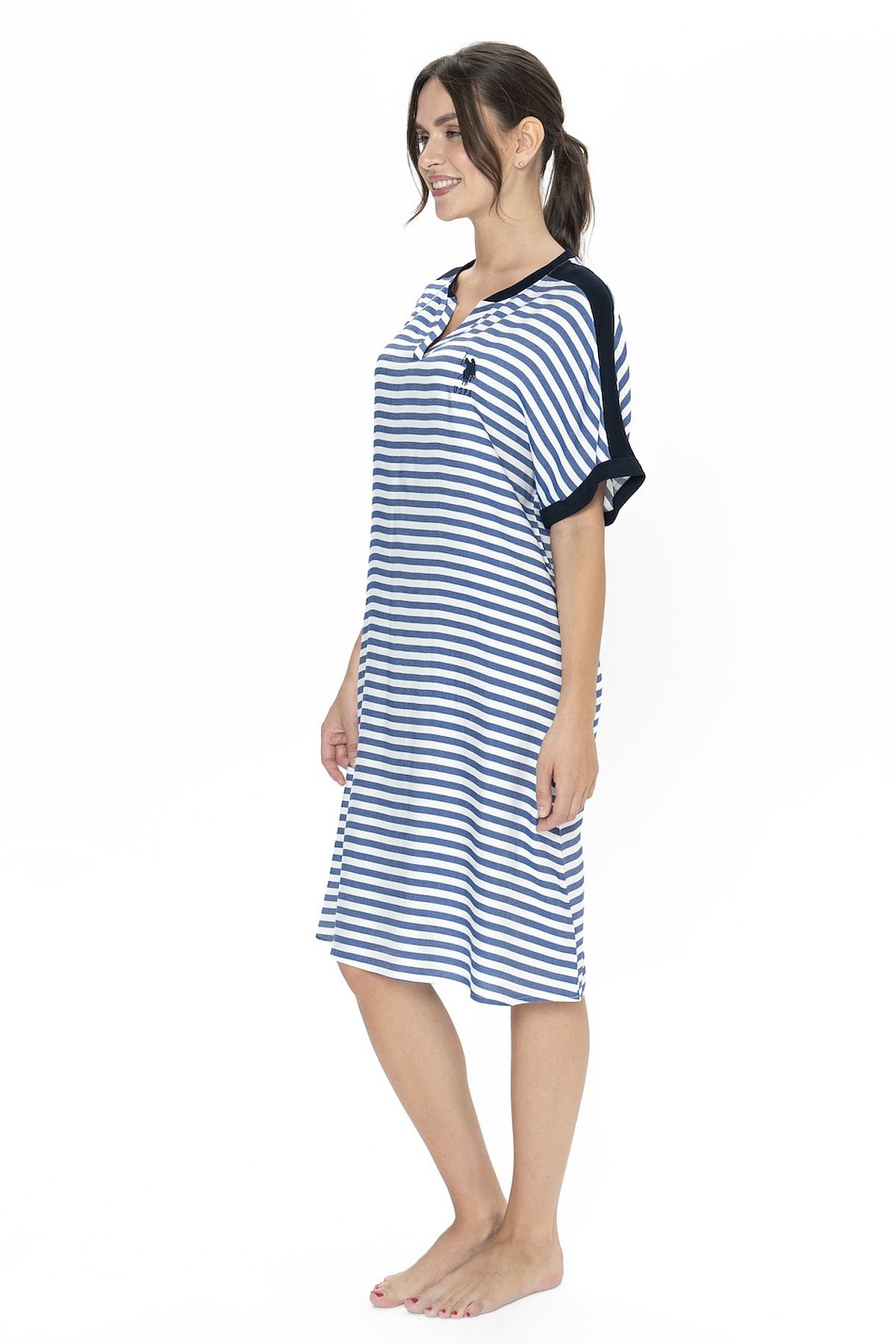 U.s Polo Assn. 20035 Kadın Kısa Kollu V Yaka Rahat Ev Giyim-Lacivert