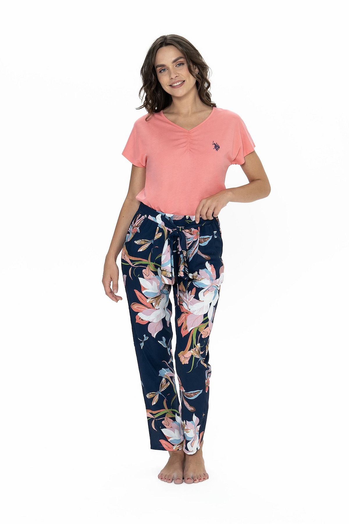 U.s Polo Assn. 20100 Kadın Kısa Kollu Bisiklet Yaka Pijama Takımı-Pembe