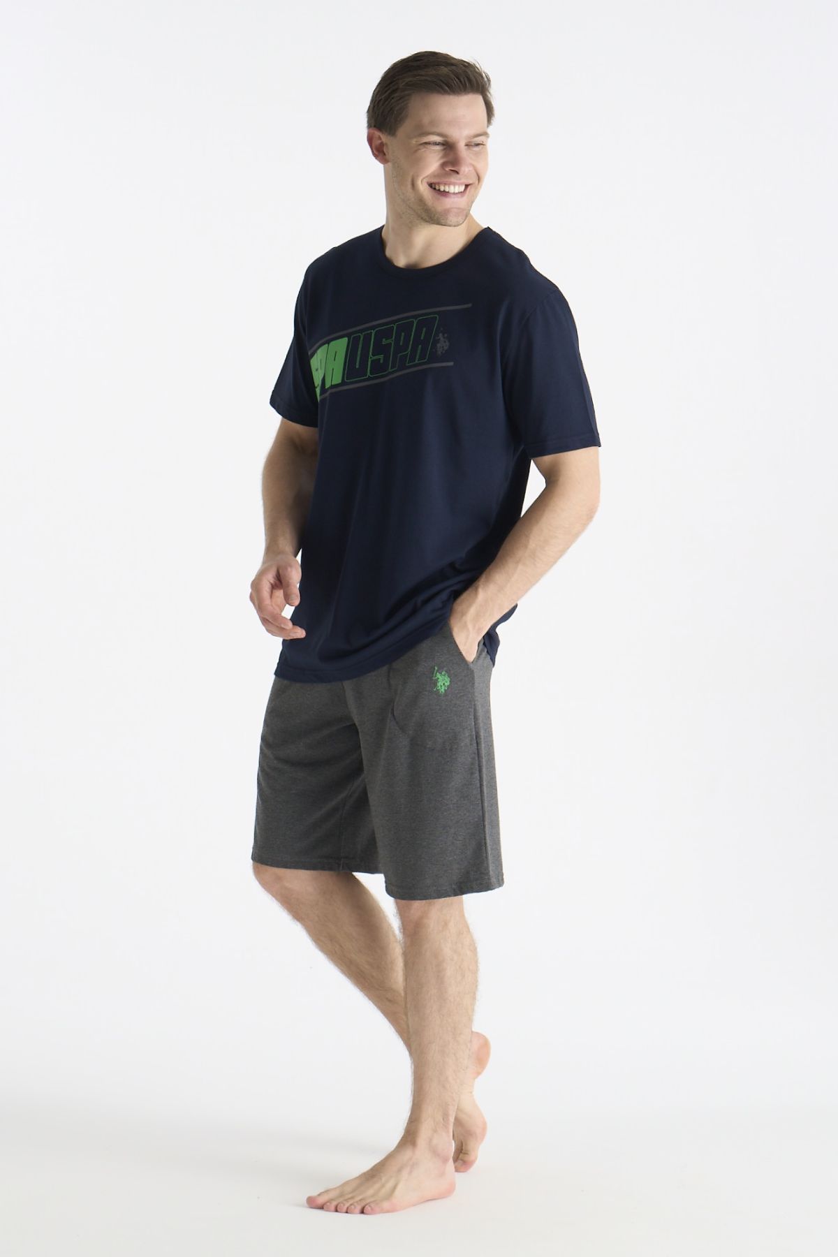 U.s Polo Assn. 19015 Erkek Kısa Kollu Şortlu Pijama Takımı-Lacivert