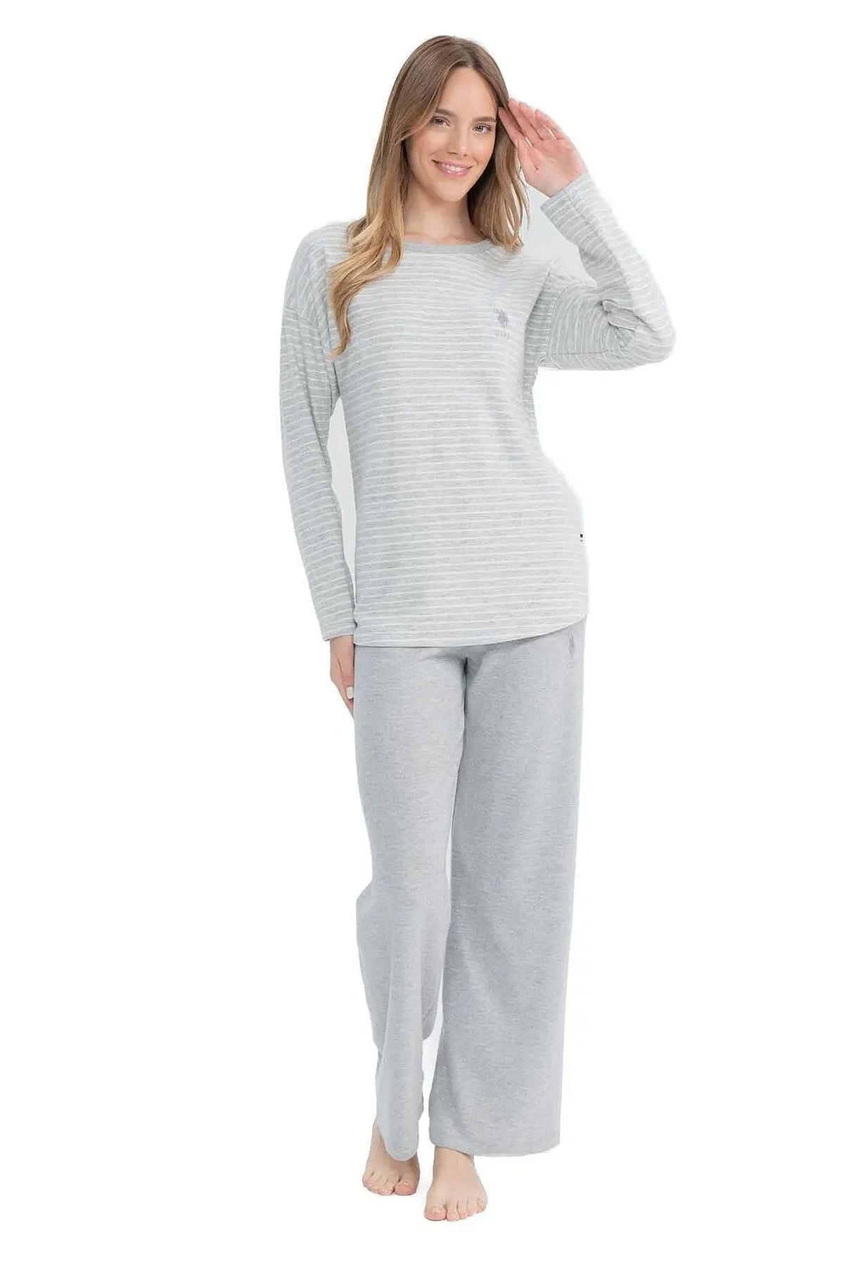 U.s Polo Assn. 17083 Kadın Yumoş Kumaş Uzun Kollu Yuvarlak Yaka Pijama Takımı-Grimelanj