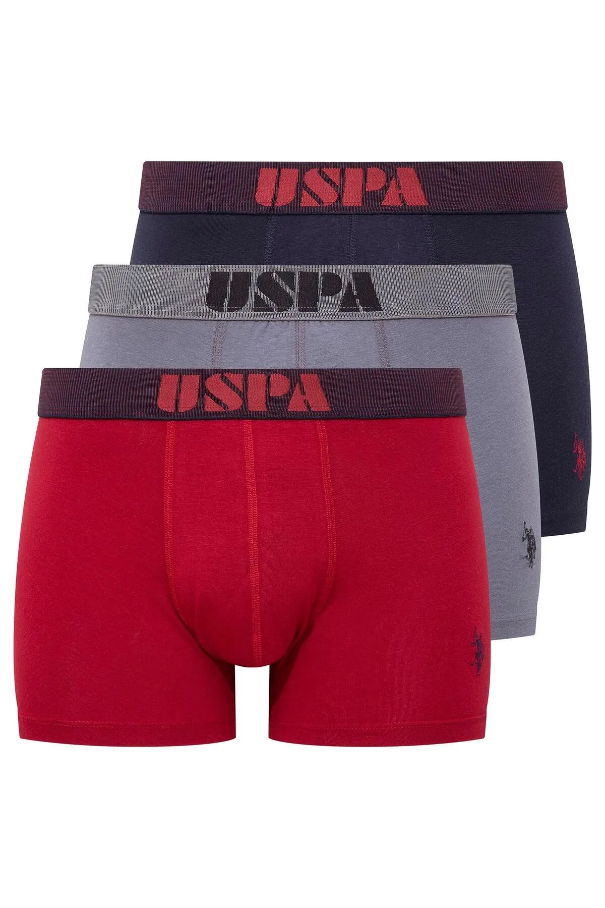 U.s Polo Assn. 80521 Erkek Pamuklu 3lü Boxer-Bordo&Lacivert&Antrasit