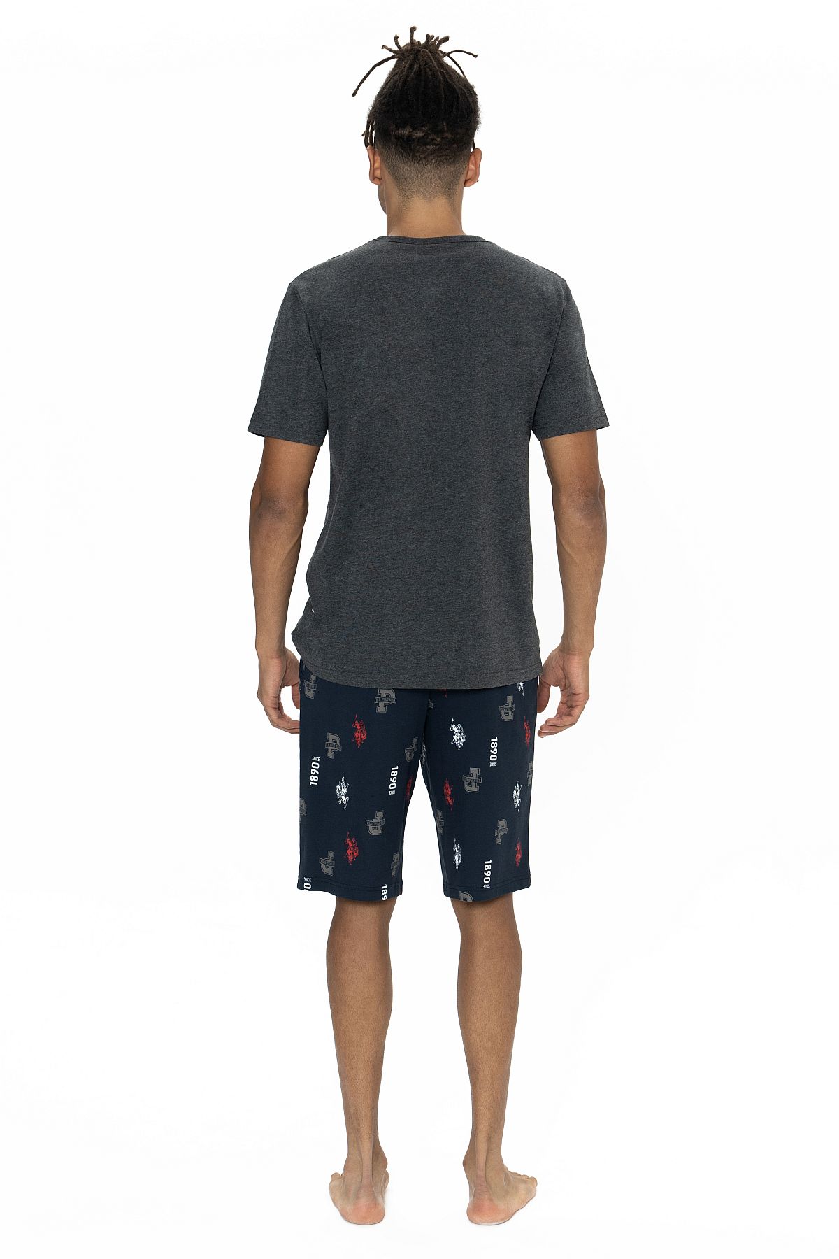 U.s Polo Assn. 18867 Erkek Kısa Kollu Bisiklet Yaka Şortlu Pijama Takımı-Antrasitmelanj