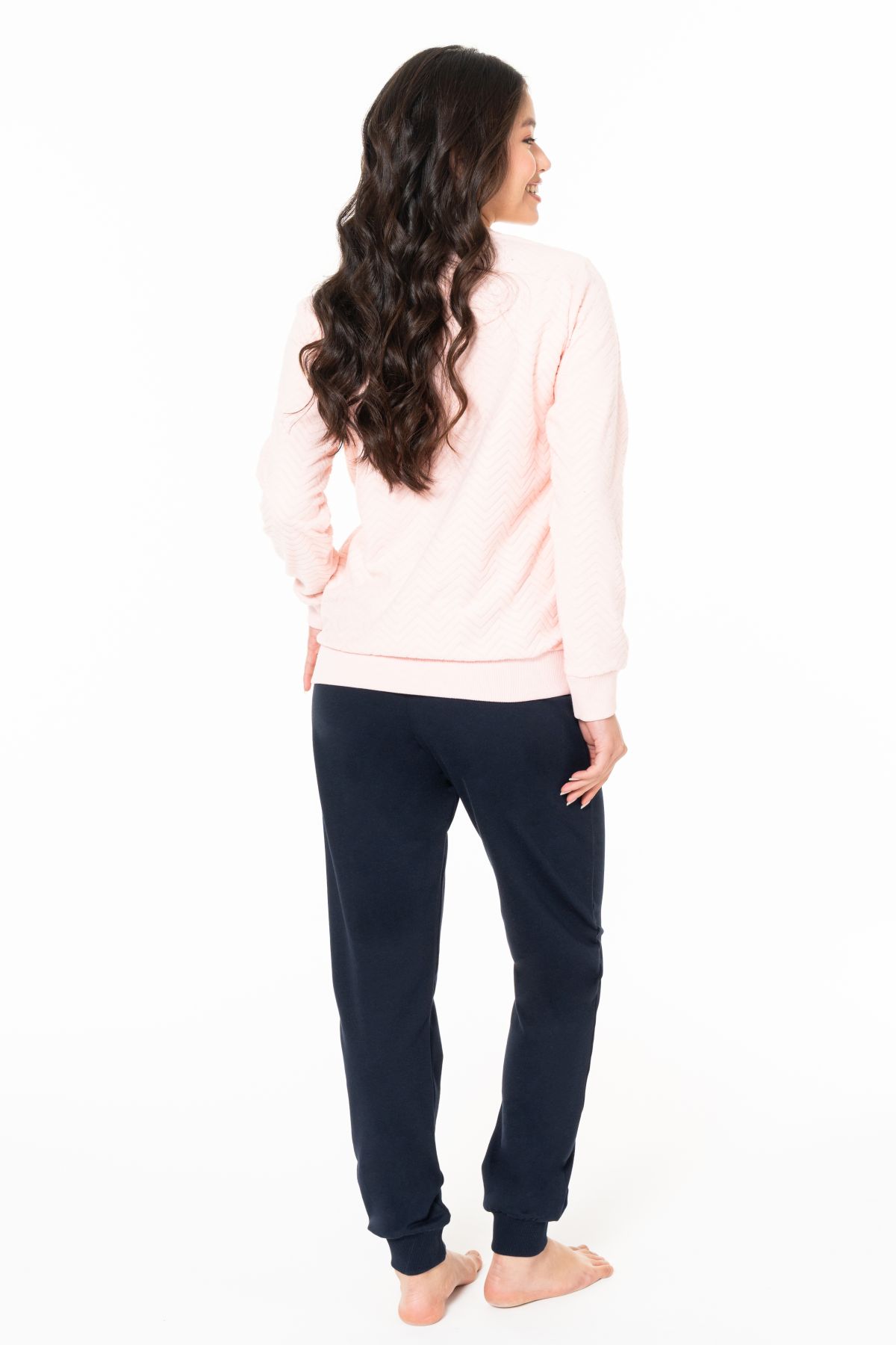 U.s Polo Assn. 20125 Kadın İnce Polar Uzun Kollu Bisiklet Yaka Paçası Bantlı Rahat Ev Giyim-Pembe