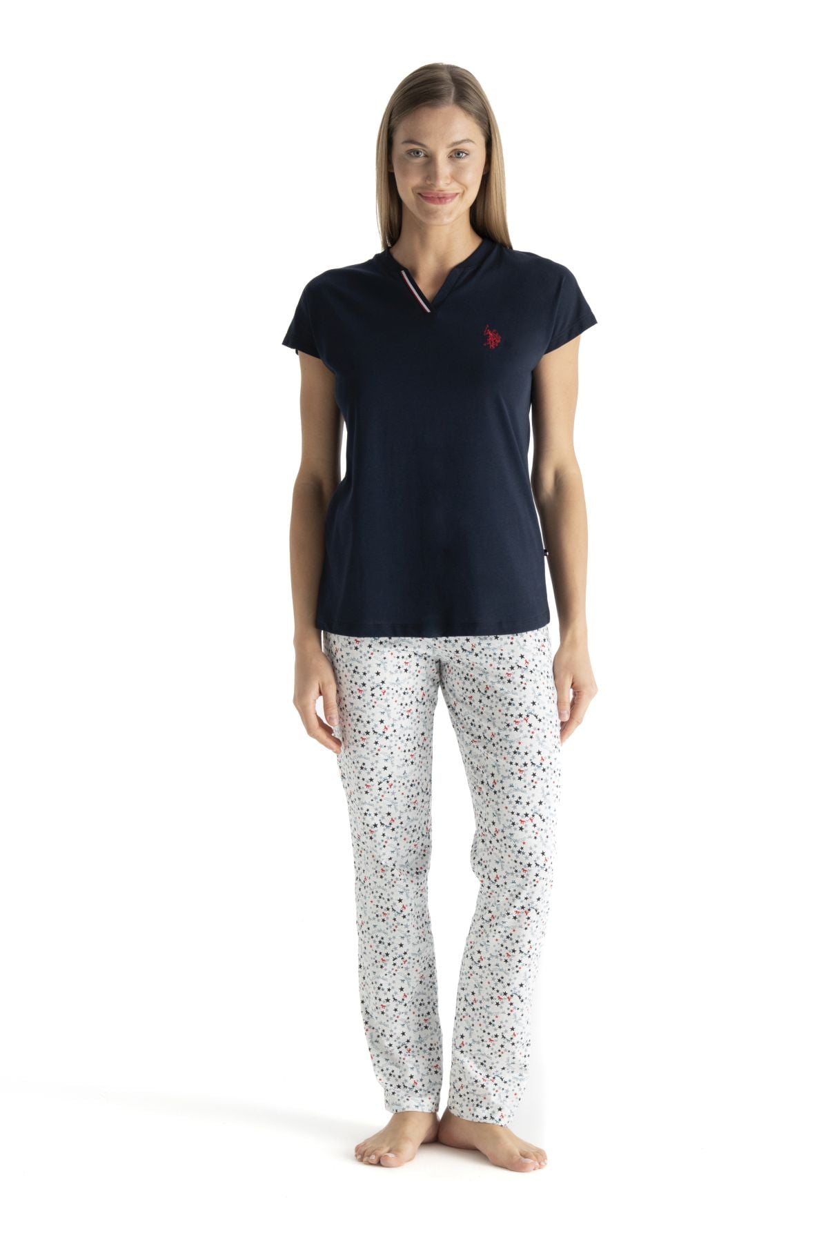U.s Polo Assn. 20235 Kadın Kısa Kollu V Yakalı Pijama Takımı-Lacivert