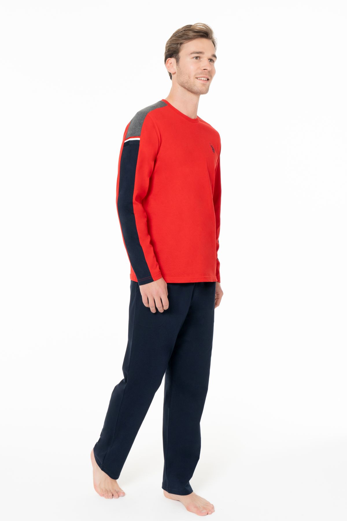 U.s Polo Assn. 18957 Erkek Uzun Kollu Bisiklet Yaka Pijama Takımı-Kırmızı