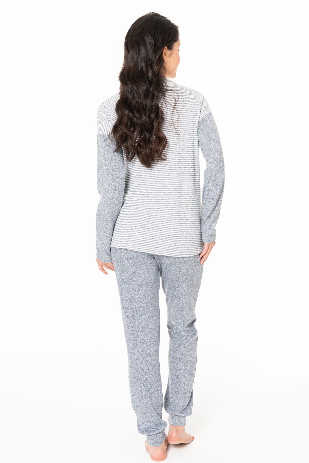 U.s Polo Assn. 20129 Kadın Uzun Kollu Bisiklet Yaka Paçası Bantlı Pijama Takım-Lacivertmelanj