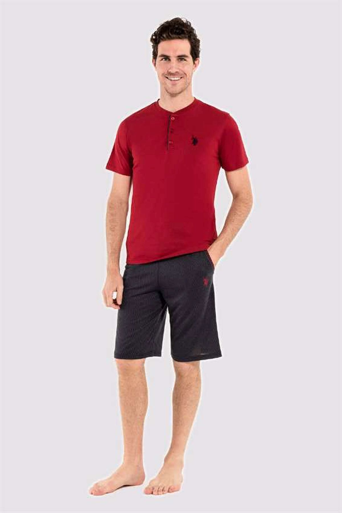 U.s Polo Assn. 12005 Erkek 3Lü Pijama Takım -Bordo