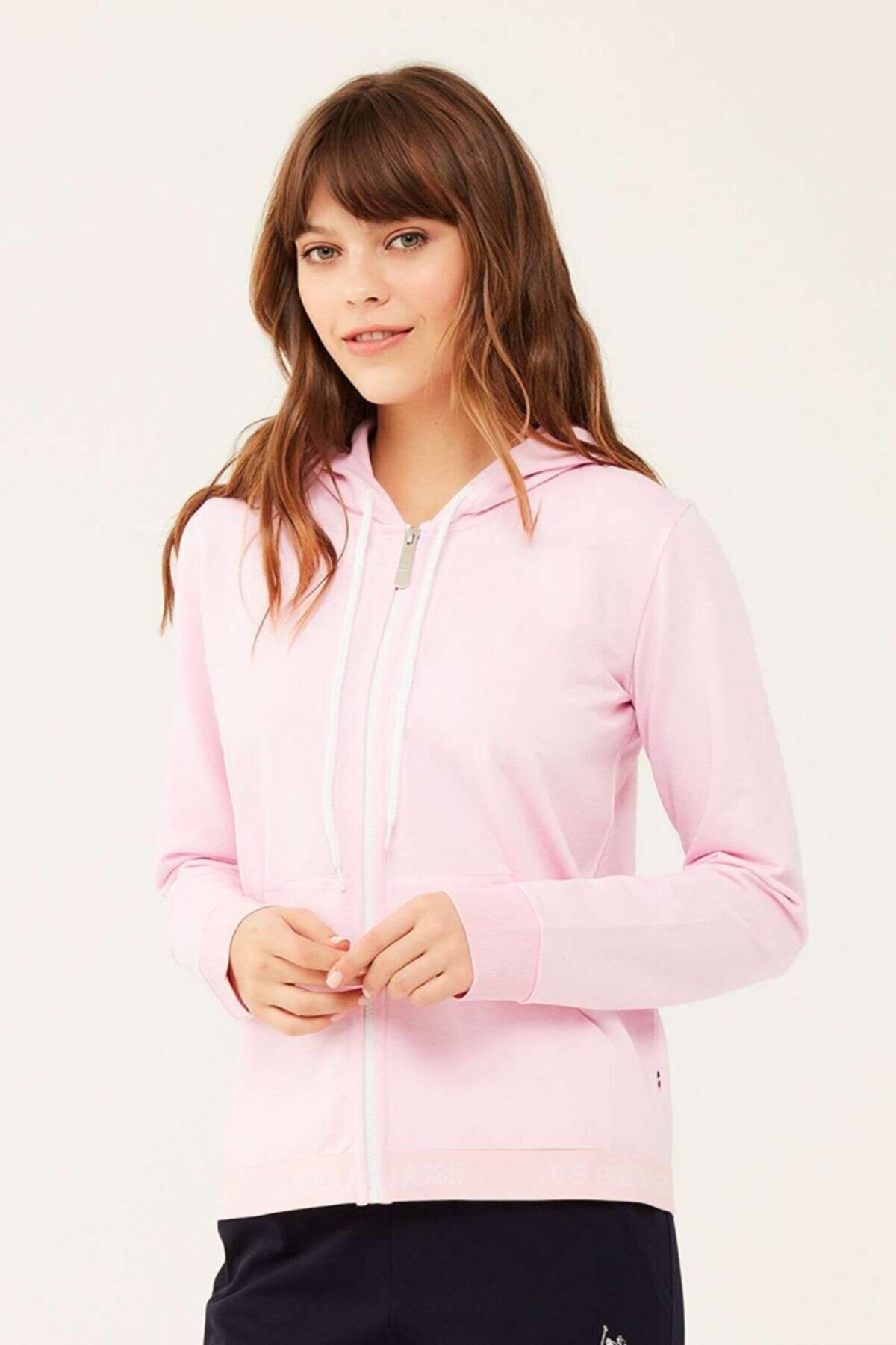U.s Polo Assn. 16599 Kadın Kapişonlu Eşofman Üstü-Pembe