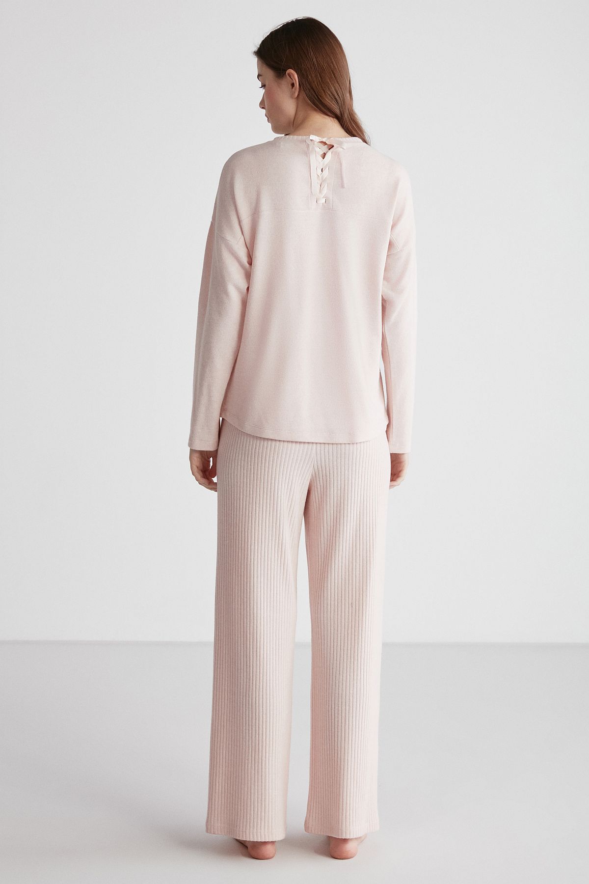 U.s Polo Assn. 16954 Kadın Pembe Melanj Yuvarlak Yaka Uzun Kollu Pijama Takımı -Pembemelanj