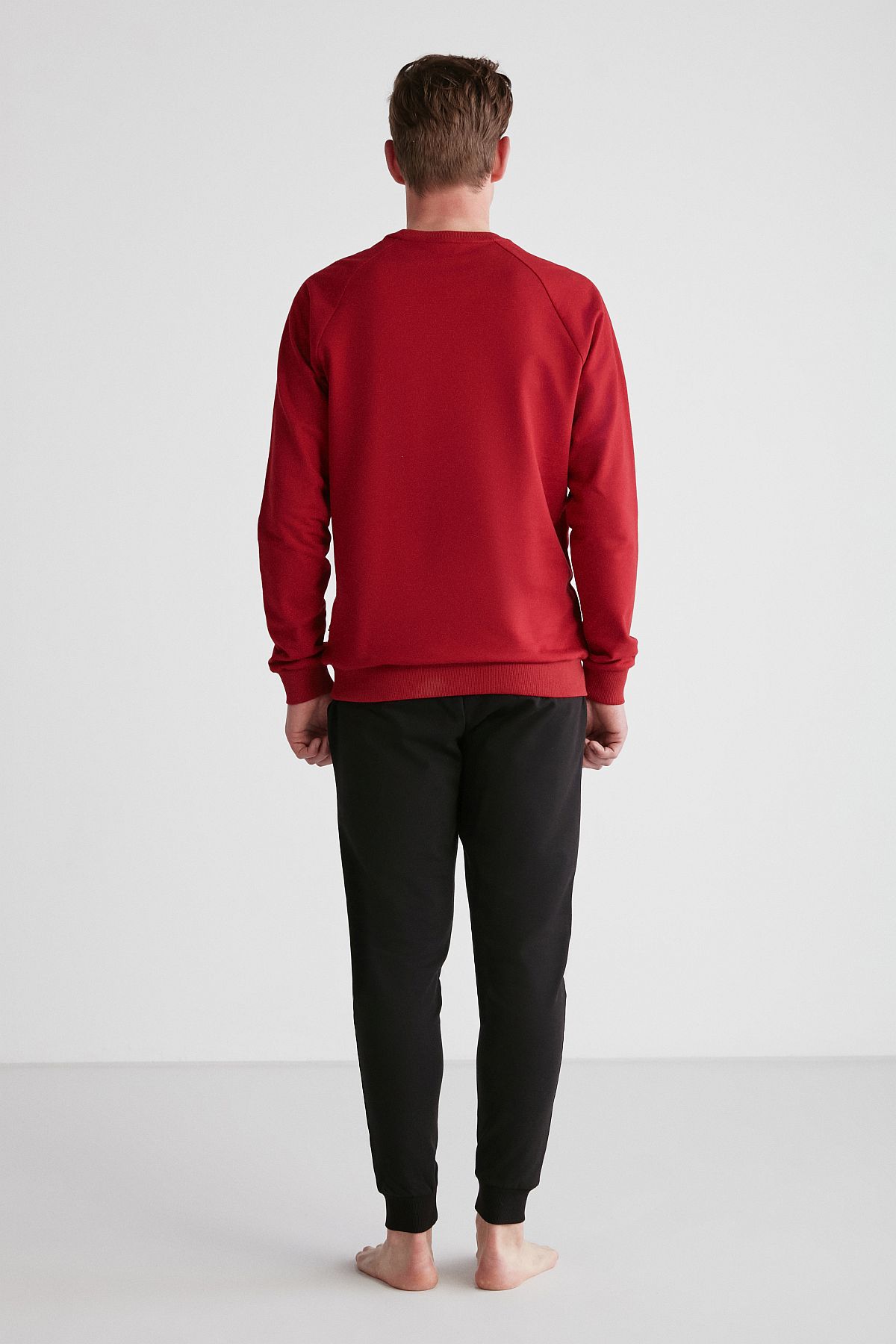 U.s Polo Assn. 18717 Erkek Bordo Yuvarlak Yaka Uzun Kollu Pijama Takımı -Bordo