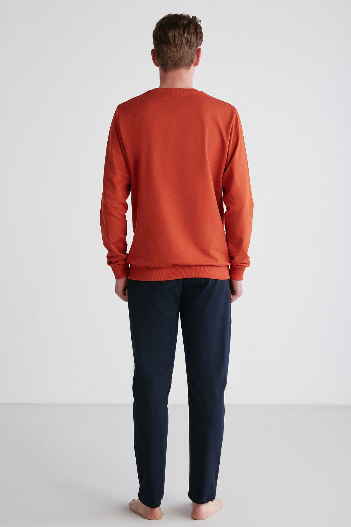 U.s Polo Assn. 18757 Erkek Kiremit Yuvarlak Yaka Uzun Kollu Pijama Takımı -Kiremit