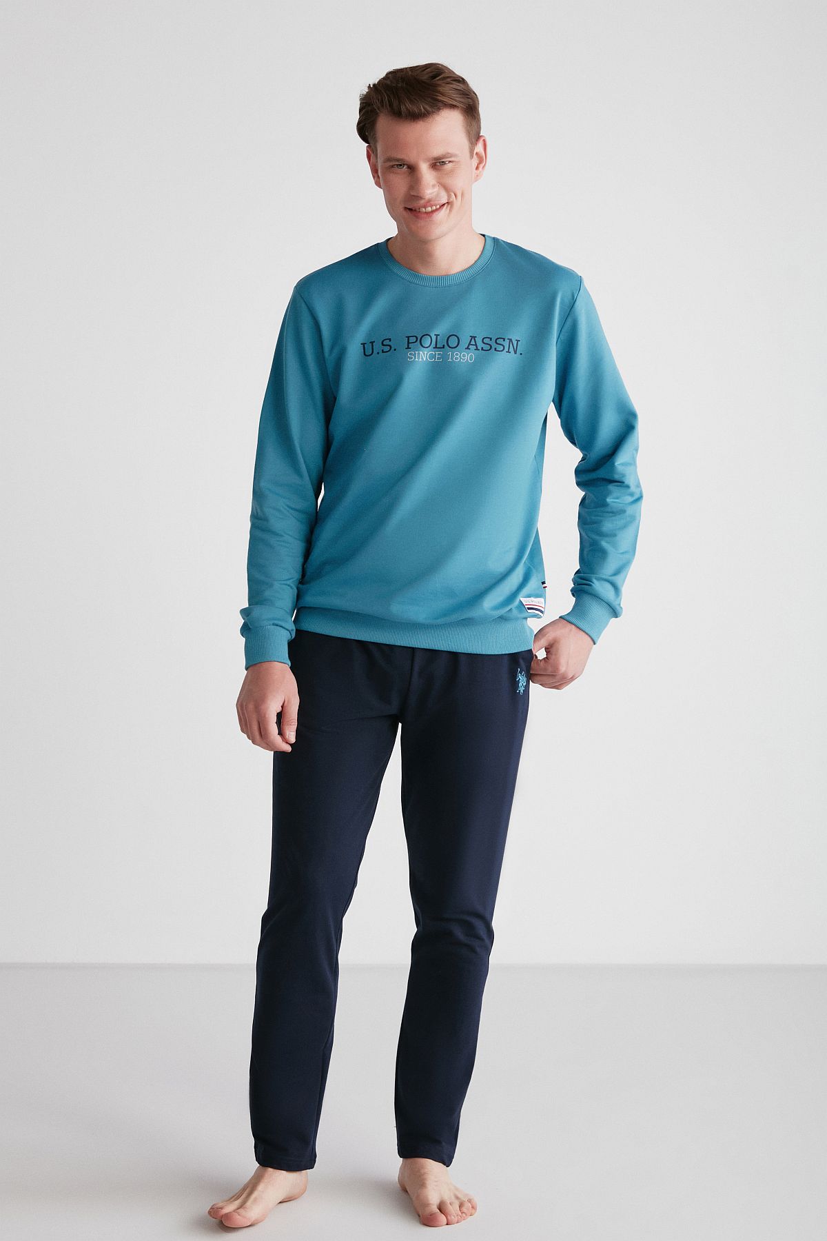 U.s Polo Assn. 18757 Erkek Petrol Yuvarlak Yaka Uzun Kollu Pijama Takımı -Petrolyeşili