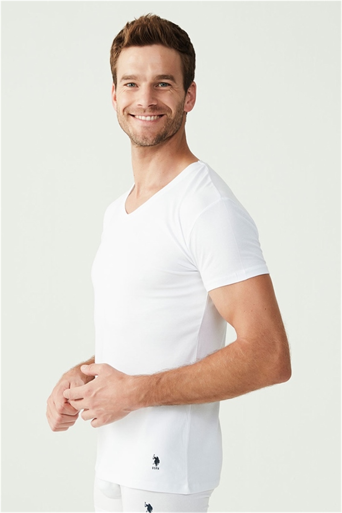 U.s Polo Assn. 80194 Erkek 2 Li Kısa Kol  V Yaka Atlet-Beyaz