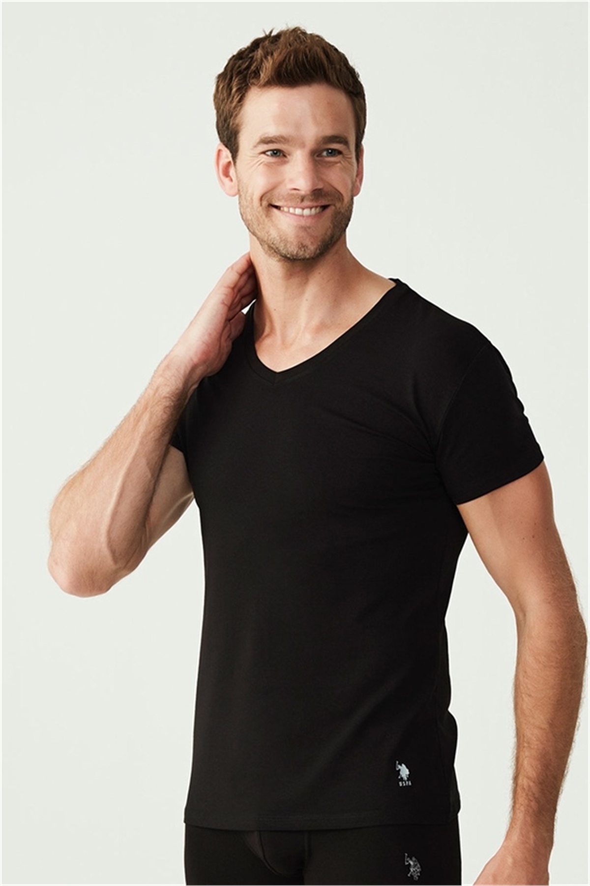 U.s Polo Assn. 80194 Erkek 2 Li Kısa Kol  V Yaka Atlet-Siyah
