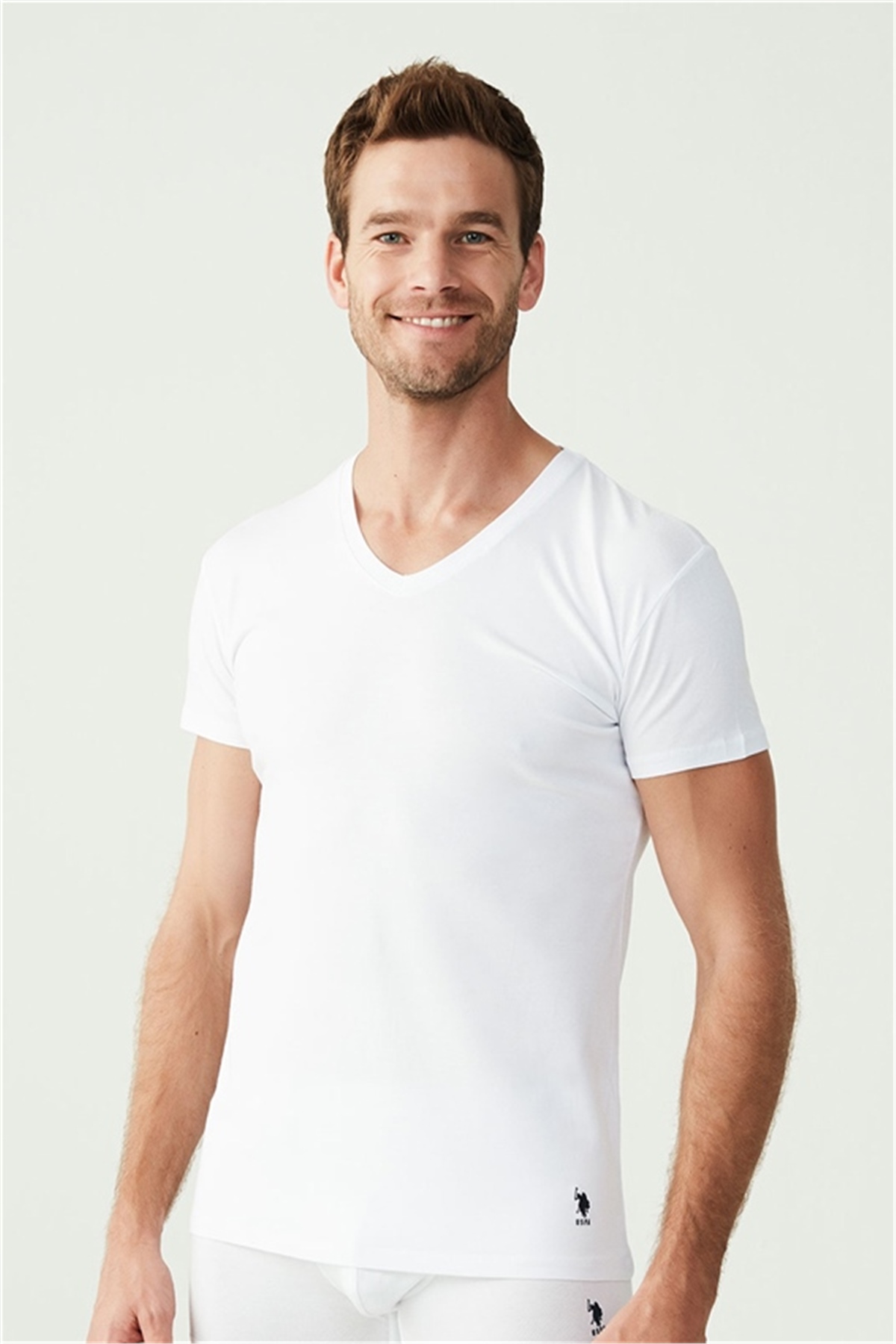 U.s Polo Assn. 80194 Erkek 2 Li Kısa Kol  V Yaka Atlet-Beyaz