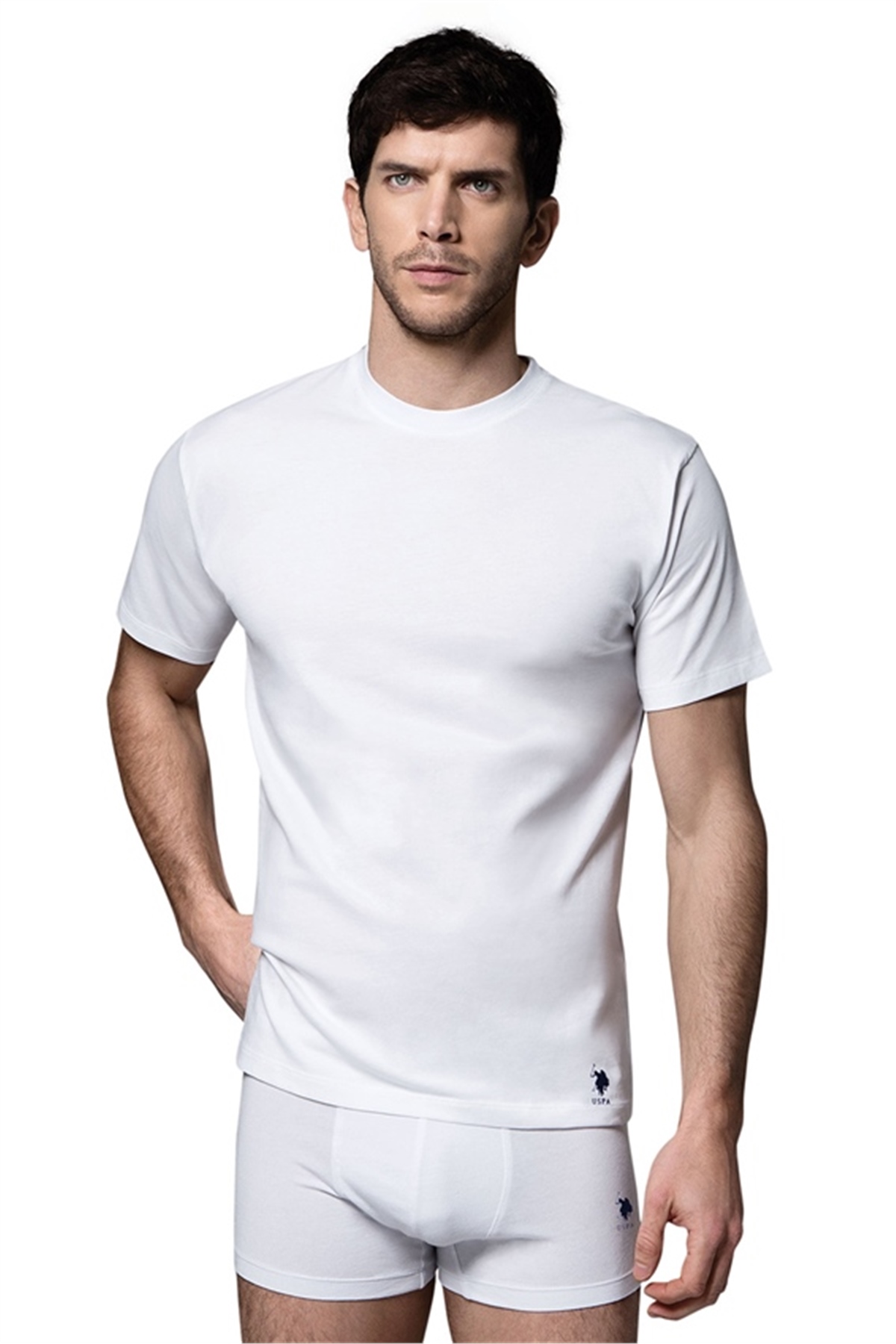 U.s Polo Assn. 80196 Erkek 2 Li Yuvarlak Yaka Kısa Kol Atlet-Beyaz