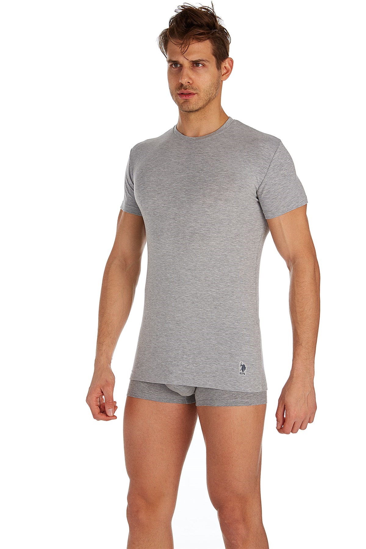 U.s Polo Assn. 80197 Erkek 2li Yuvarlak Yaka Yarım Kol Atlet-Gri