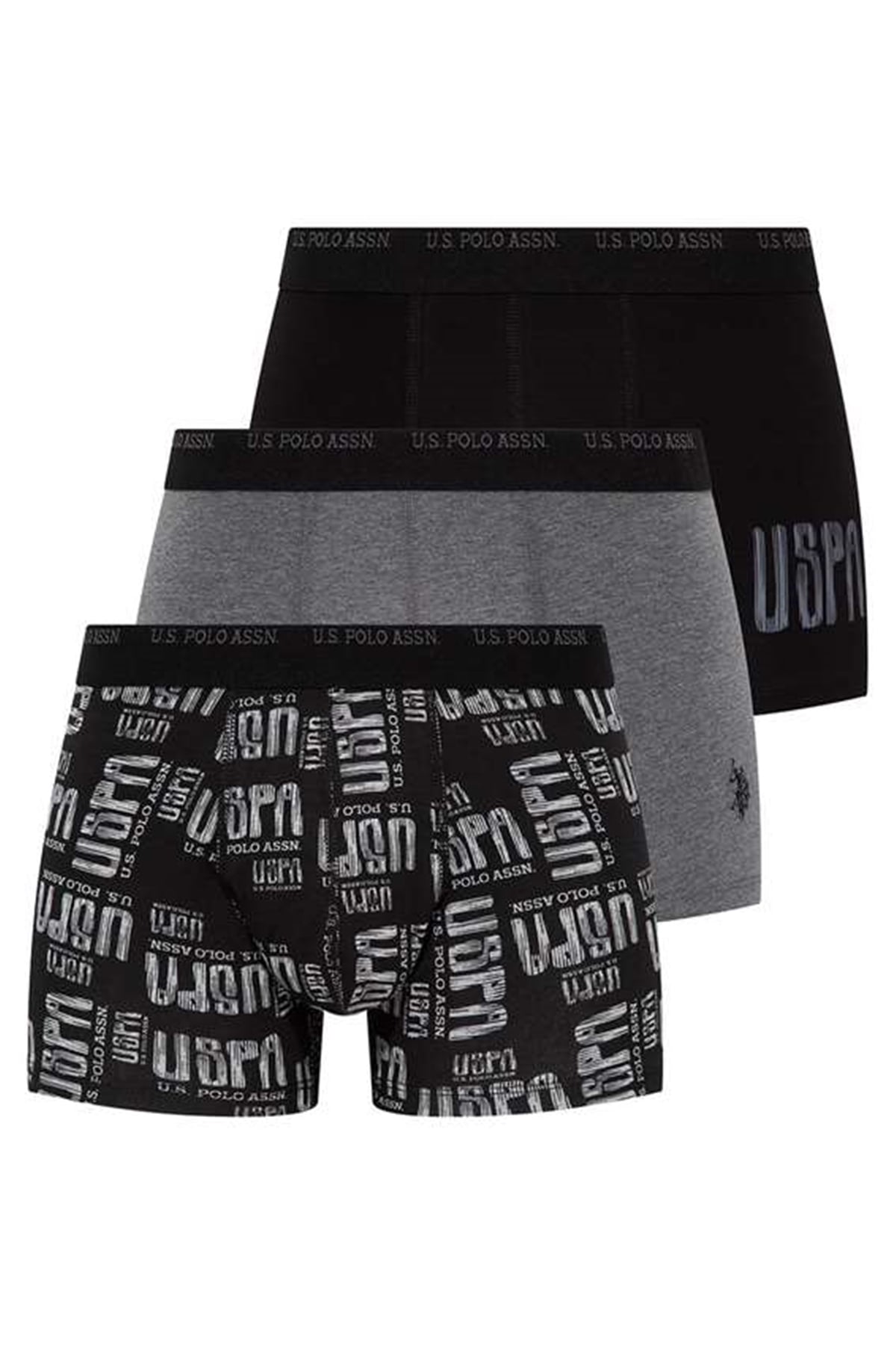 U.s Polo Assn. 80338 Erkek 3 Lü Boxer-Antrasitmelanj&Siyah&Grimelanj
