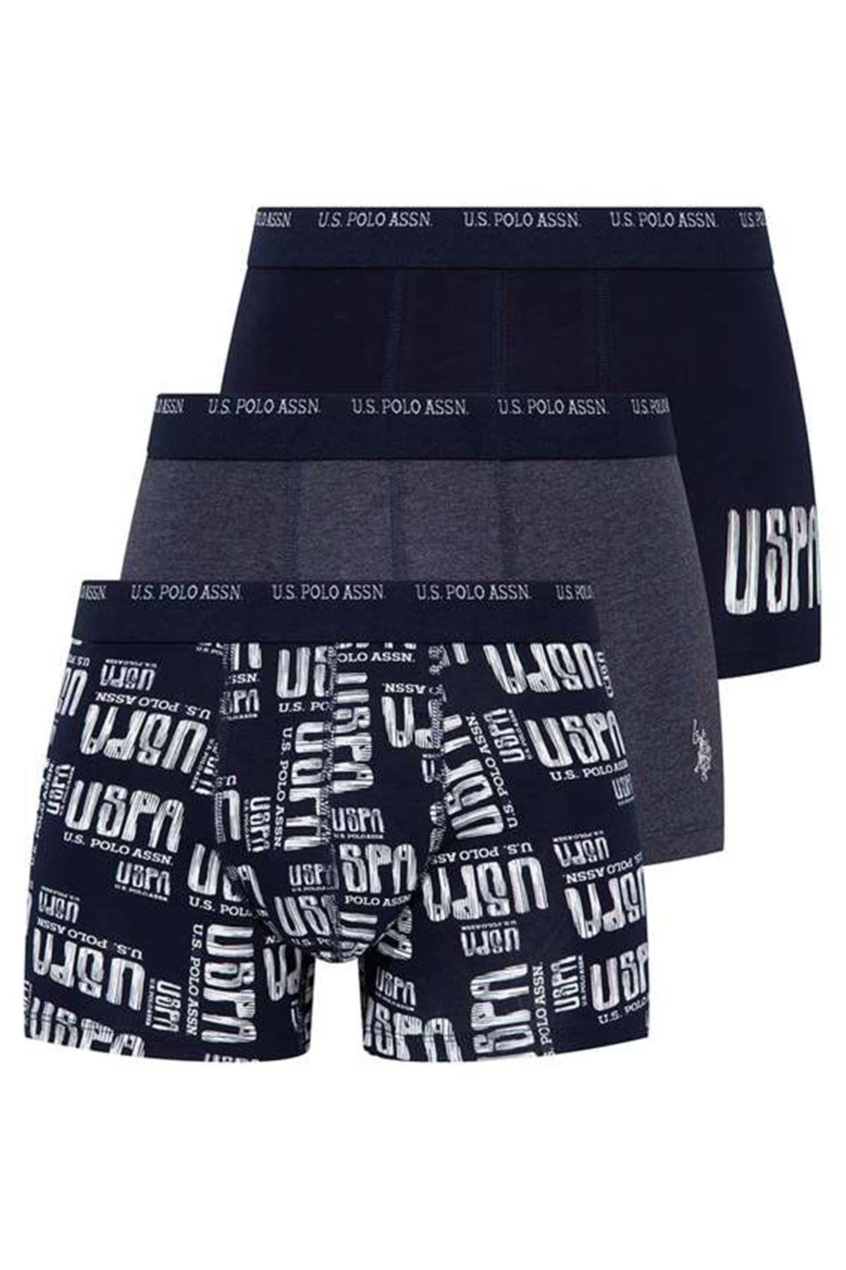 U.s Polo Assn. 80338 Erkek 3 Lü Boxer-Lacivert&Lacivertmelanj&Baskılı