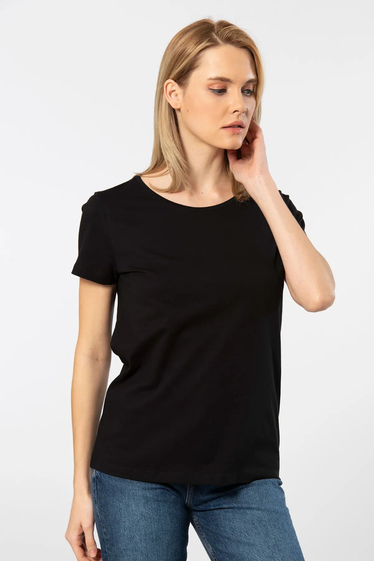 WTSHIRT LONDON Kadın Kısa Kollu Bisiklet Yaka Basic T-shirt-Siyah