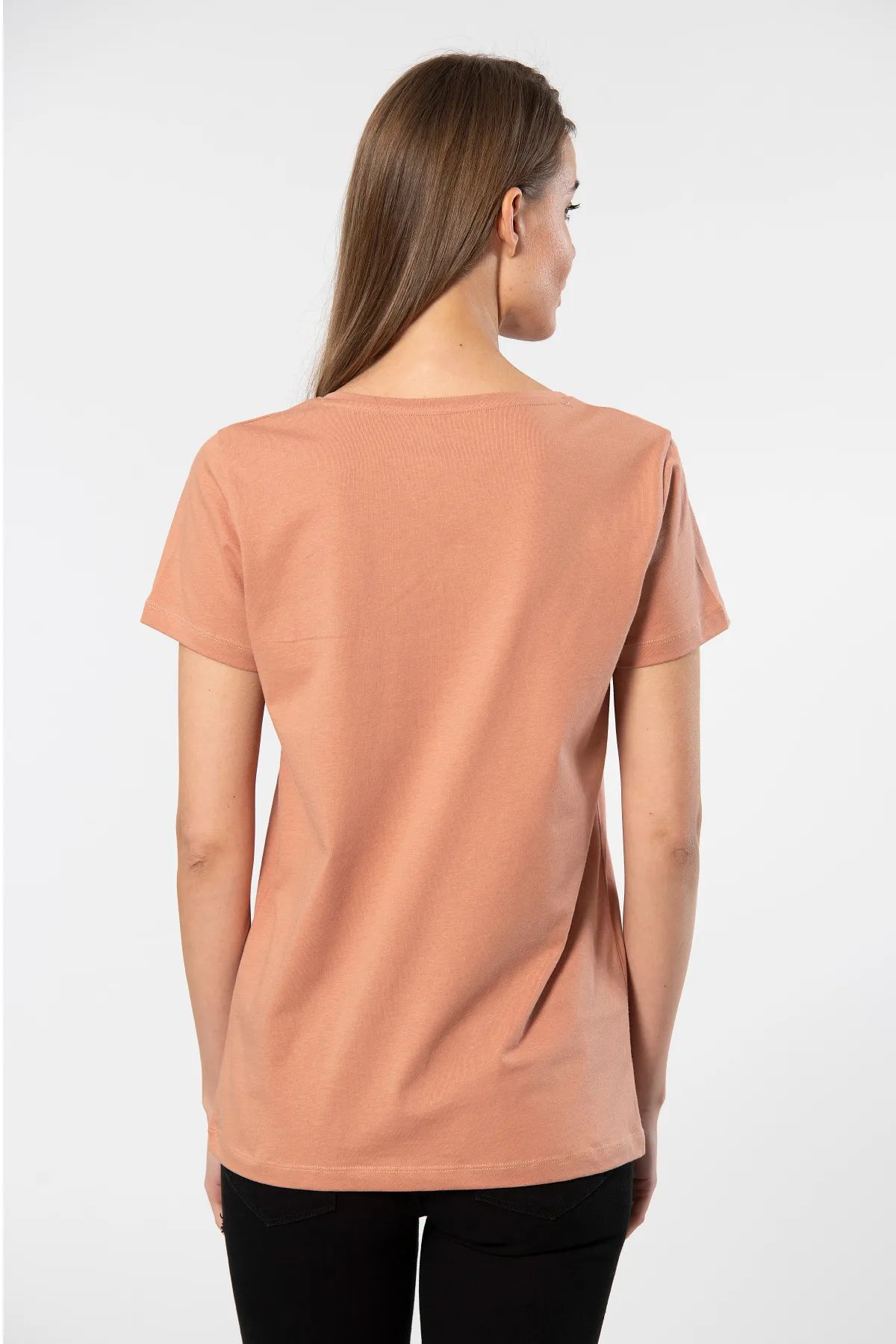 WTSHIRT MİLANO Kadın Kısa Kollu V Yaka Basic T-shirt-Somon
