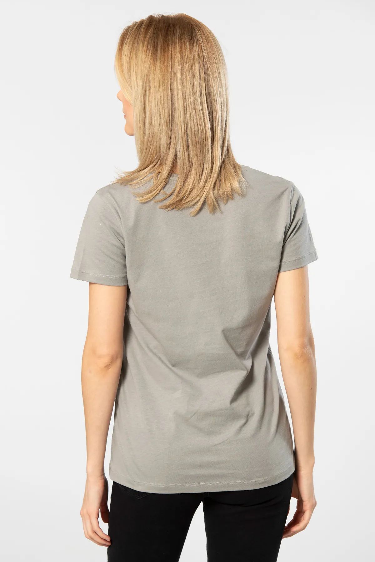 WTSHIRT VENİCE Kadın Kısa Kollu V Yaka Basic T-shirt-Gri
