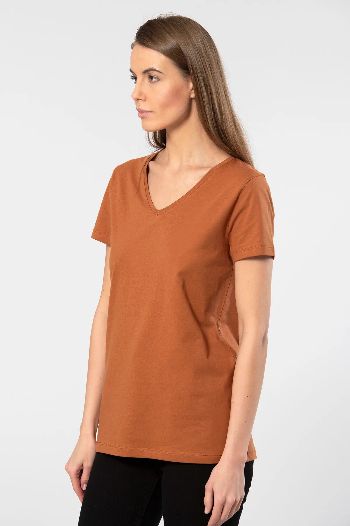 WTSHIRT VENİCE Kadın Kısa Kollu V Yaka Basic T-shirt-Tarcin