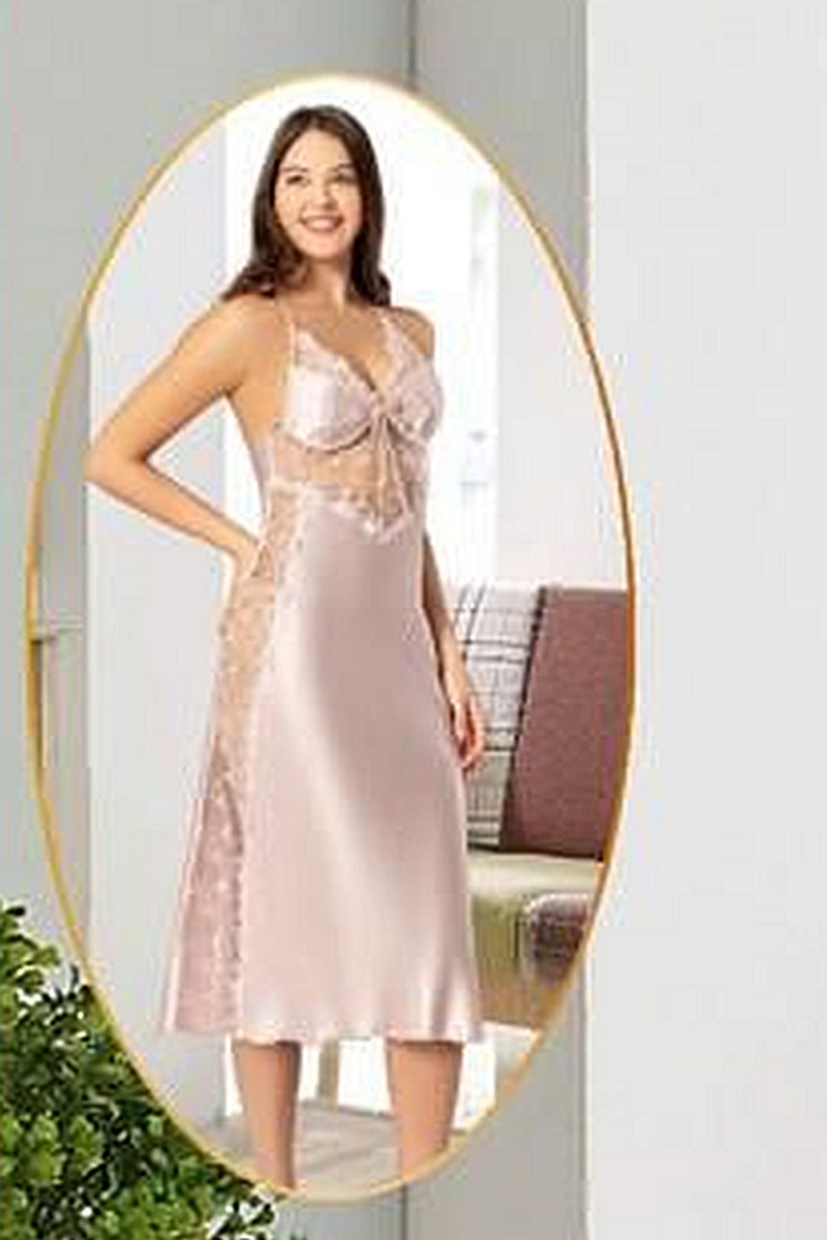 XSES 1005 Kadın Çeyizlik Saten 6lı Takım-Pudra