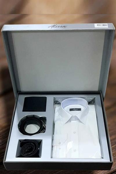 Alissa 3 Erkek Çeyiz Seti (Cüzdan, Kemer, Gömlek, Kravat)-Siyah