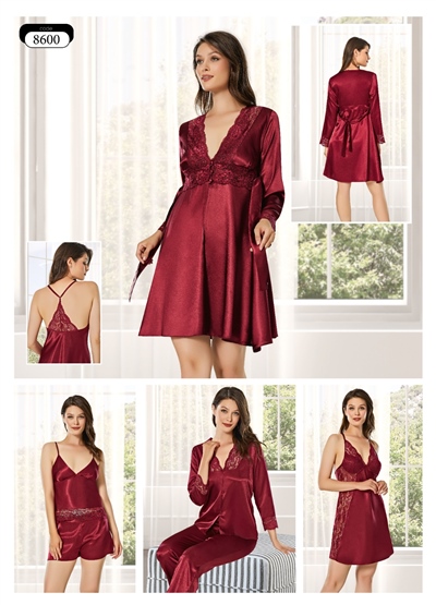 Alissa 8600 Kadın Çeyizlik Saten 6lı Set-Bordo
