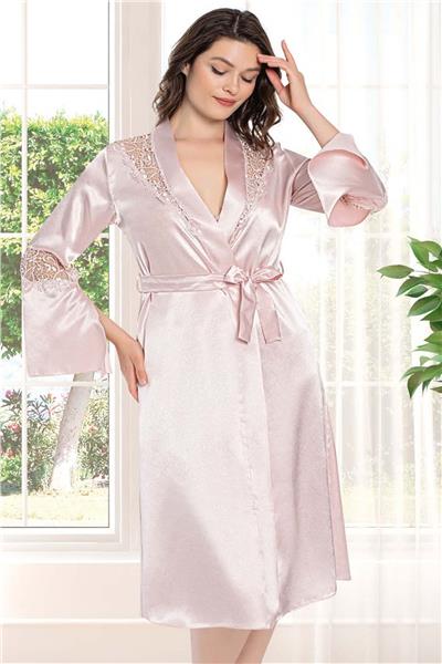 Alissa 8650 Kadın Çeyizlik Dantelli Saten 6lı Set -Pudra