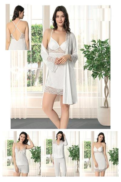 Alissa 9610 Kadın Çeyizlik Dantelli Penye 6lı Set -Ekru