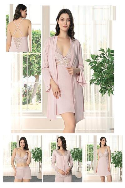 Alissa 9620 Kadın Çeyizlik Dantelli Penye 6lı Set -Pudra