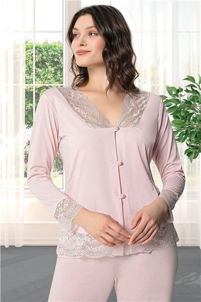 Alissa 9620 Kadın Çeyizlik Dantelli Penye 6lı Set -Pudra