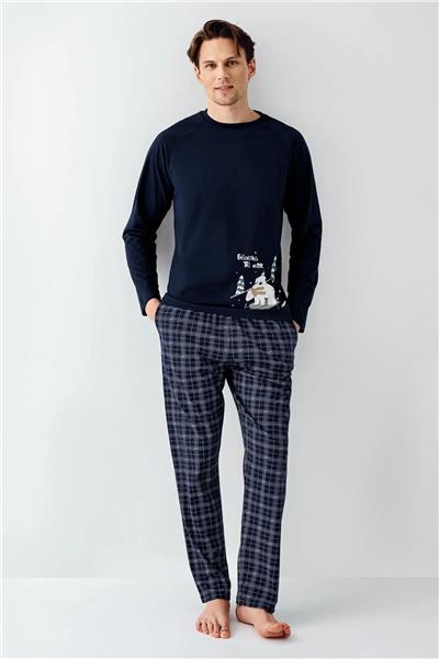 Arnetta 3444 Erkek Uzun Kollu Bisiklet Yaka Pijama Takımı-Lacivert