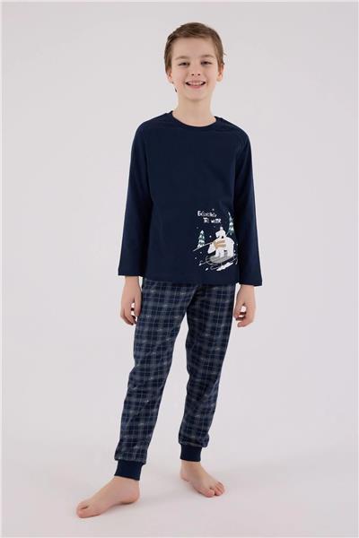 Arnetta 3444 Erkek Uzun Kollu Bisiklet Yaka Pijama Takımı-Lacivert