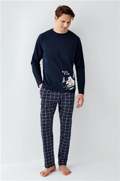 Arnetta 3444 Erkek Uzun Kollu Bisiklet Yaka Pijama Takımı-Lacivert