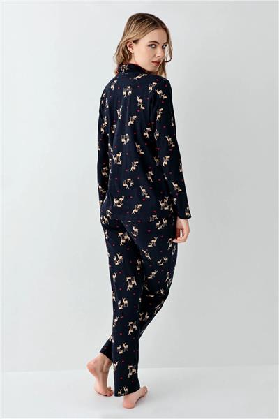 Arnetta 3451 Kadın Uzun Kollu Gömlek Pijama Takım-Lacivert