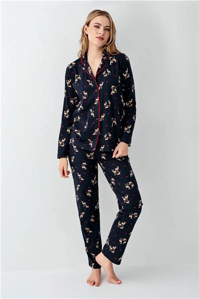 Arnetta 3451 Kadın Uzun Kollu Gömlek Pijama Takım-Lacivert