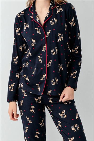 Arnetta 3451 Kadın Uzun Kollu Gömlek Pijama Takım-Lacivert