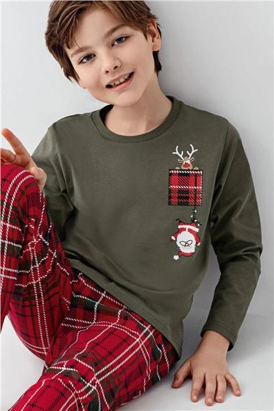 Arnetta 3513 Erkek Uzun Kollu Bisiklet Yaka Pijama Takımı-Yeşil