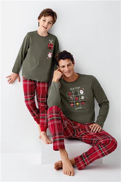 Arnetta 3513 Erkek Uzun Kollu Bisiklet Yaka Pijama Takımı-Yeşil